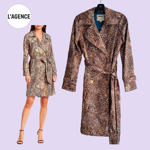 L'AGENCE NEW ATTICUS Leopard/Paisley Print Sateen Trench Coat M